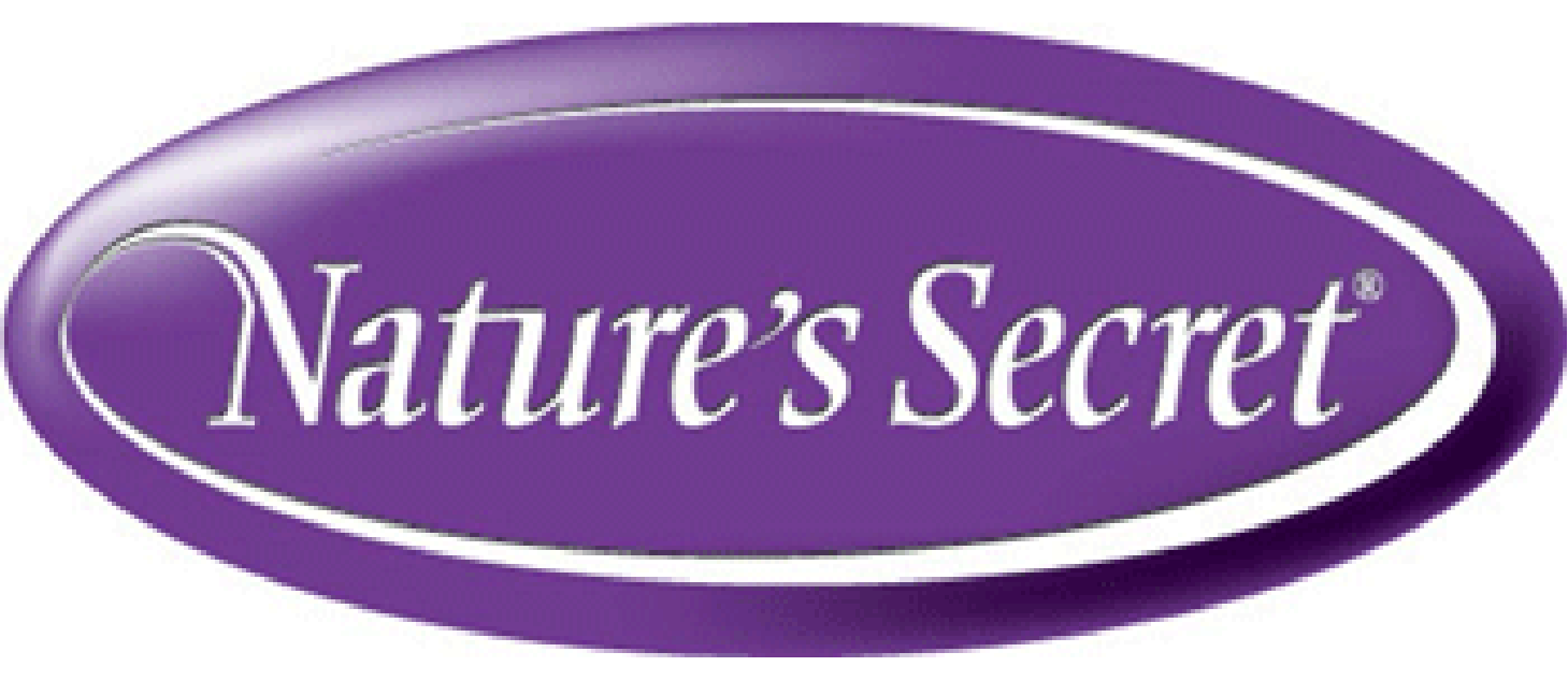 A purple oval logo with a white border and the words "Nature's Secret" in white, stylized font in the center.