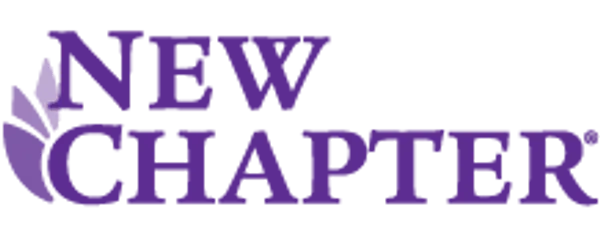 Purple text reading "NEW CHAPTER" with horizontal lines running through the top word and a stylized leaf graphic to the left of the text.